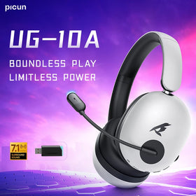 PICUN UG-10A Gaming Headset Wireless bluetooth V6.0 Headphone ANC -56dB Deep Noise Cancelling 40mm Composite Dynamic Driver 360 Spatial Audio 100H Battery Life RGB Effect 3.5mm AUX E-sports Gamer Headphones with HD Mic