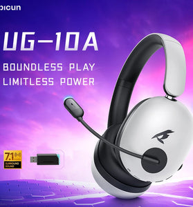 PICUN UG-10A Gaming Headset Wireless bluetooth V6.0 Headphone ANC -56dB Deep Noise Cancelling 40mm Composite Dynamic Driver 360 Spatial Audio 100H Battery Life RGB Effect 3.5mm AUX E-sports Gamer Headphones with HD Mic