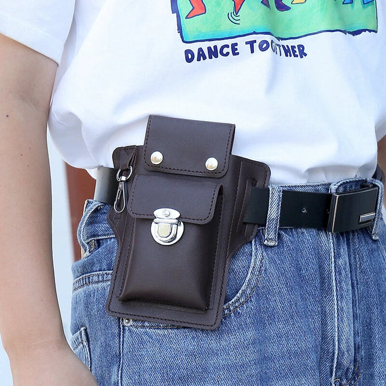6.9-inch Mobile Phone Bag Men's Multifunctional Anti-theft Waterproof Waist Bag Hang Keys Belted Phone Pouch