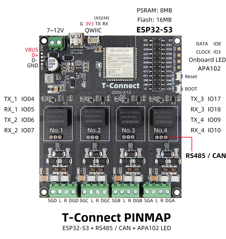 LILYGO T-Connect ESP32-S3 Industrial Control Development Board RS485 CAN Module WiFi bluetooth Low Power Wireless Modules Board