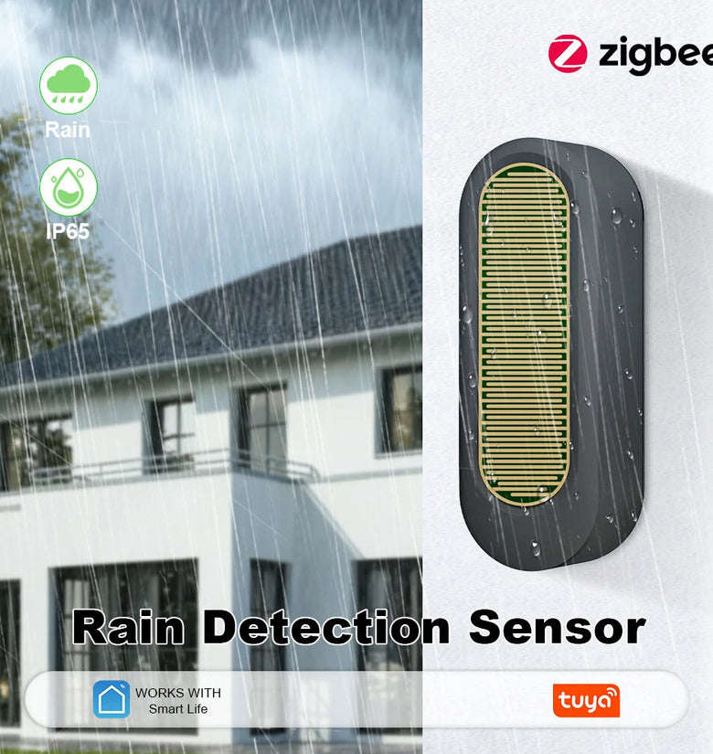 Tuya Zigbe Rain Sensor Tuya Smart IP65 Outdoor Waterproof Rain Detection Water Leak Sensor Real Time APP Monitoring Alert