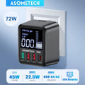 [GaN Tech] WLX-A9T 72W 4-Port USB PD Charger 3USB-A+USB-C PD3.0 QC3.0 AFC FCP SCP PPS Fast Charging LED Dislay Wall Charger Adapter EU Plug US Plug for iPhone 16 16 Pro 15 14 13 Pro Max for Huawei Pura X for Xiaomi 15pro