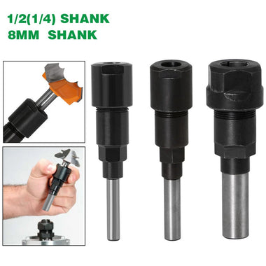 1/4 Inch Shank 1/2 Inch Shank 8mm Shank Router Collet Chuck Extension Router Bit Collet Extension Adapter