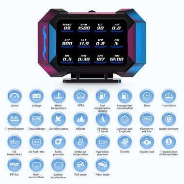 P25 Car HUD Head-up Display LCD OBD Multifunctional Incline Meter  Displaying Car Speed  Water Temperature  Fuel Consumption