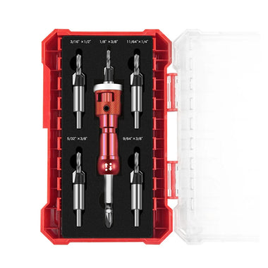Woodworking Step Drill Bit Countersink Drill Bit with Adjustable Depth Stop 82 Degree Carbide Tipped with Replaceable Pilot Drill Bit1/4" Quick Release Hex Shank for Woodworking Pilot Screw Holes