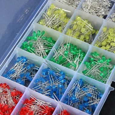 750 Pcs 3mm LED Diode Yellow Red Blue Green White Assortment Light DIY Kit