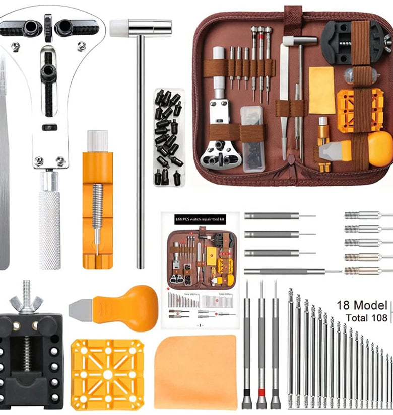 168pcs in 1 Watch Repair Kit, Case Remover Opener Bar Set, Watch Strap Link Needle Tool Set Watch Battery Replacement Tool Kit
