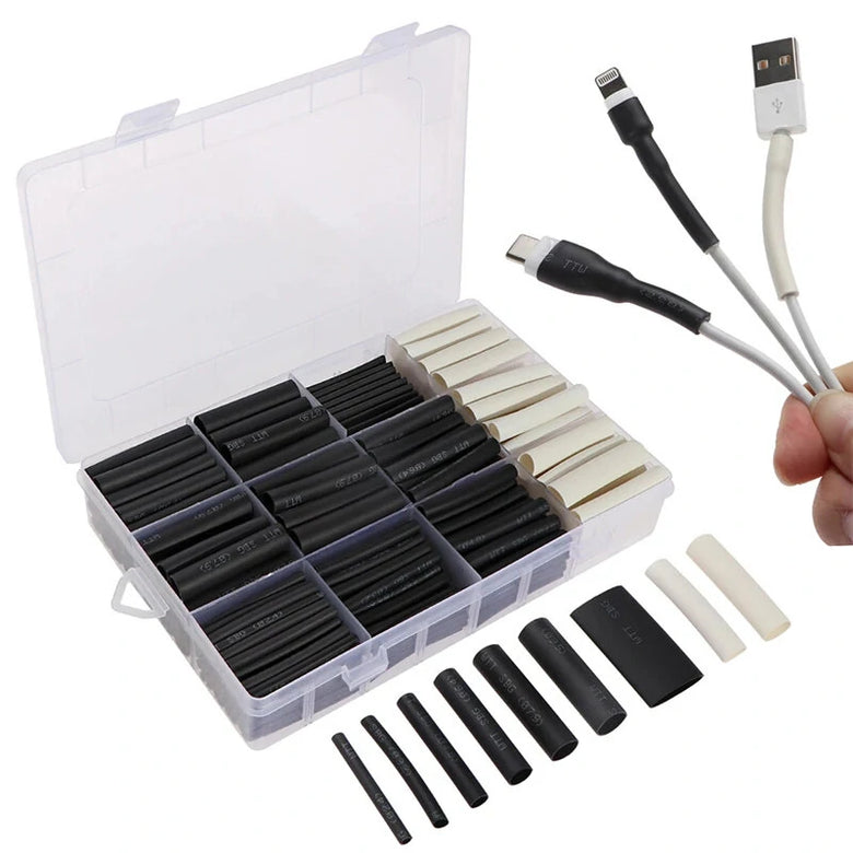 300Pcs/lot Polyolefin Shrinking Assorted 3:1 Heat Shrink Black White Tube Wire Cable Insulated Sleeving Heat Shrink Tubing Set