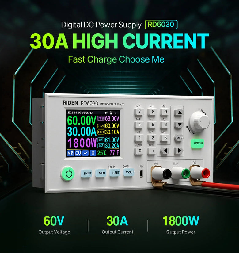 RIDEN RD6030/W 60V 30A DC Voltage Step-down Stabilized Lab Power Supply Module Buck Adjustable Converter Battery Charging