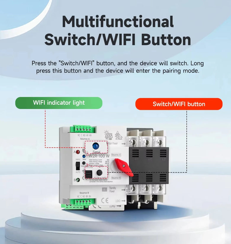 GEYA Tuya WIFI Smart ATS 2P/3P/4P 230VAC Dual Power Automatic Transfer Switch Uninterrupted Remote Automatic Control Power Switcher