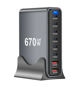 [GaN Tech] Bakeey YMX-670W 670W 8-Port USB PD Charger 2USB-A+6USB-C PD QC Fast Charging Desktop Charging Station EU Plug US Plug for iPhone 16 16 Pro 15 14 13 Pro Max for Samsung Galaxy S25 Ultra for Xiaomi 15 Pro
