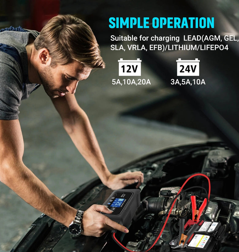 HTRC 15A/20A Smart Battery Charger Automatic Pulse Repair Charge for Lead-Acid Lithium LiFePO4 Battery Car Motorcycle Charger