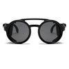 Fashion Punk Retro Polarized Round Sunglasses with Leather Strap Accents UV400 Protection Eyewear Glasses for Outdoor Travel Driving