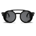 Fashion Punk Retro Polarized Round Sunglasses with Leather Strap Accents UV400 Protection Eyewear Glasses for Outdoor Travel Driving
