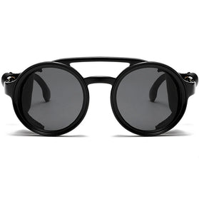 Fashion Punk Retro Polarized Round Sunglasses with Leather Strap Accents UV400 Protection Eyewear Glasses for Outdoor Travel Driving