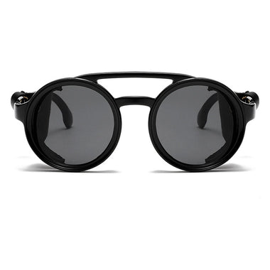 Fashion Punk Retro Polarized Round Sunglasses with Leather Strap Accents UV400 Protection Eyewear Glasses for Outdoor Travel Driving