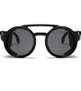 Fashion Punk Retro Polarized Round Sunglasses with Leather Strap Accents UV400 Protection Eyewear Glasses for Outdoor Travel Driving