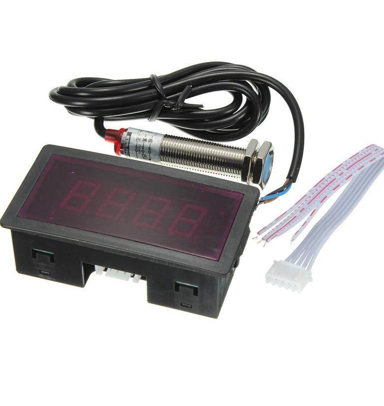 1Set Measuring Gauge 4 Digital Red LED Tachometer RPM Speed Meter 10-9999RPM Hall Proximity Switch Sensor NPN