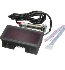 1Set Measuring Gauge 4 Digital Red LED Tachometer RPM Speed Meter 10-9999RPM Hall Proximity Switch Sensor NPN