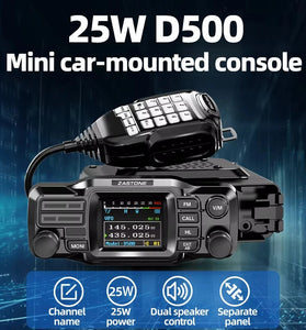 ZASTONE D500 Dual Band Mobile Radio 137-174MHz 400-470MHz 25W High Power 1052 Memory Channels LCD Screen Encryption Technology Secure Communication