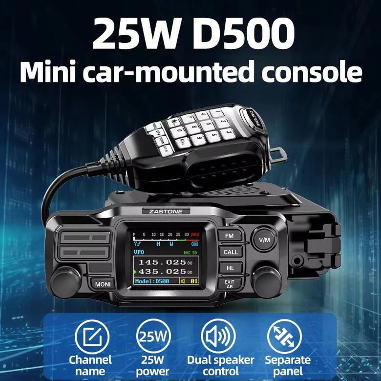 ZASTONE D500 Dual Band Mobile Radio 137-174MHz 400-470MHz 25W High Power 1052 Memory Channels LCD Screen Encryption Technology Secure Communication