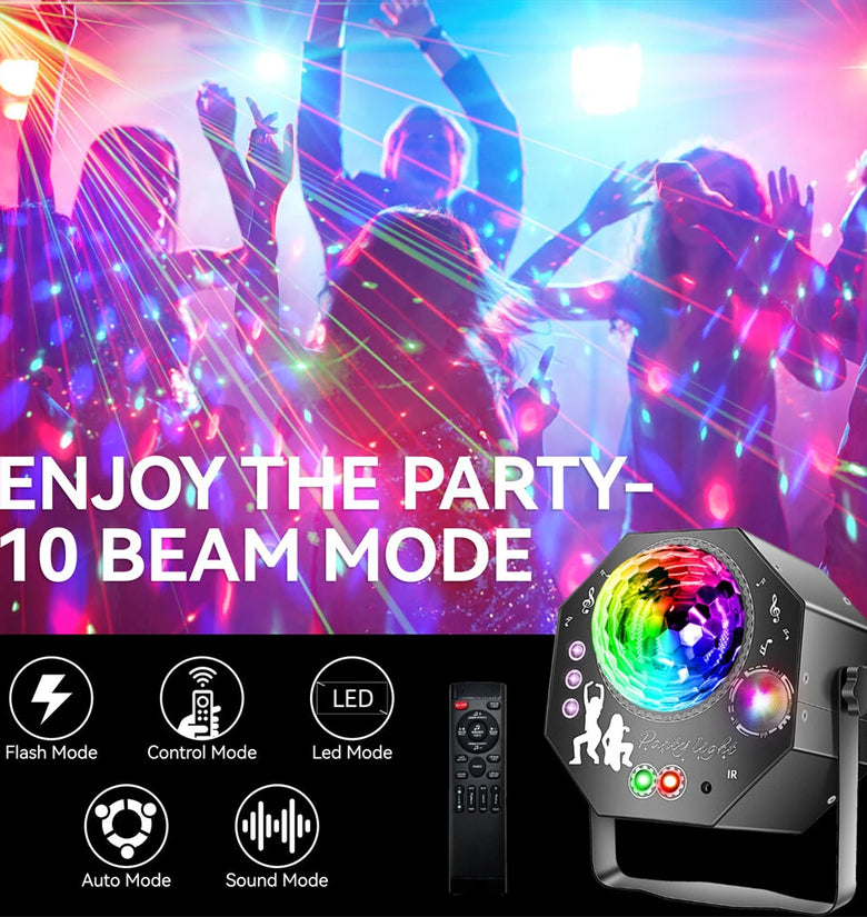 Elfeland RGB LED DJ Disco Magic Ball Stage Light with 4-in-1 Effects UV Light & 64 Patterns for Holiday Christmas Party Club KTV Disco Dance Floor Lighting