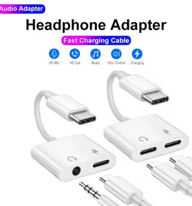 2-in-1 Audio Adapter USB-C to 3.5 mm Jack/Type-C Charging 3.5mm Aux Cable for Samsung Xiaomi Huawei Wired Headphones Connector