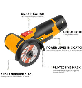 Brushless Motor 3 Inch Cordless Angle Grinder 550W High Power Grinding and Cutting Tool Rechargeable Lithium Battery Pack 19500 RPM Compact Design