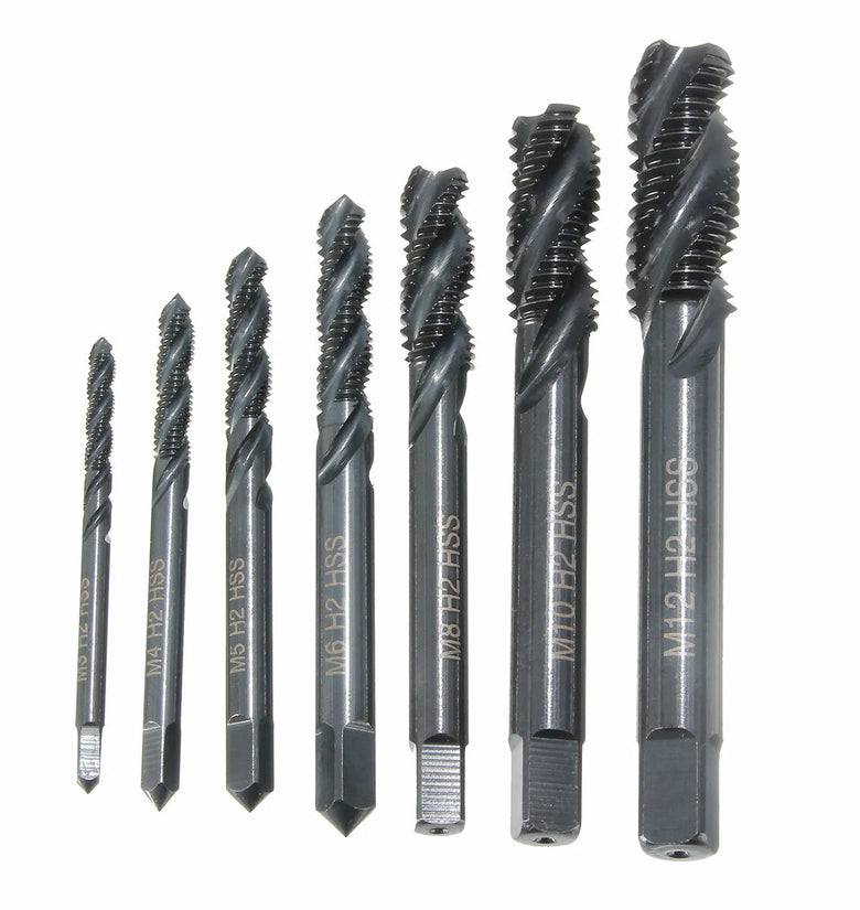 Drillpro 7pcs M3-M12 HSS Nitriding Coated Screw Tap Metric Right Hand Spiral Screw Thread Tap