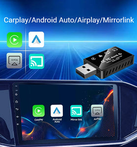 LAESD Q1BP 4-in-1 Wireless CarPlay Android Auto MirrorLink AirPIay Adapter Convert Wired to Wireless USB Plug and Play BT5.0