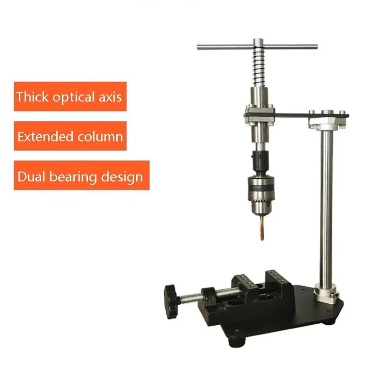 Manual Vertical Tapping Machine Slide Rail Diameter 12MM Clamping Range 1.5-10MM Adjustable Tap Wrench Desktop Rocking Probe Arm Metal Construction Black Vise Attached