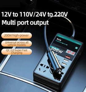 200W High Power Car Inverter Charger 12V To 110V 220V Multi-Function Converter Type-C Mobile Phone Fast Charging with Eight Output Port