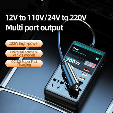 200W High Power Car Inverter Charger 12V To 110V 220V Multi-Function Converter Type-C Mobile Phone Fast Charging with Eight Output Port
