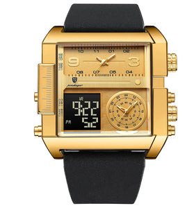 POEDAGAR Luxury Men Quartz Watch Fashion Rectangle Sport Watch Waterproof Multifunction Electronic Dual Display Wristwatch