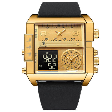 POEDAGAR Luxury Men Quartz Watch Fashion Rectangle Sport Watch Waterproof Multifunction Electronic Dual Display Wristwatch
