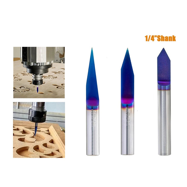 1/4 Inch Shank V Groove CNC Router Bit YK20 Tungsten Carbide 15 30 60 Angles for Wood Acrylic Aluminum Engraving Carving Tools