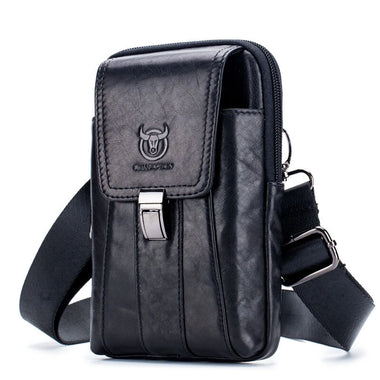 BULLCAPTAIN Men's Genuine Leather Waist Bag Vintage Fashion Cowhide Multipurpose Compact Shoulder Belt Waist Packs Mobile Phone Pouch for Outdoor Work Travel