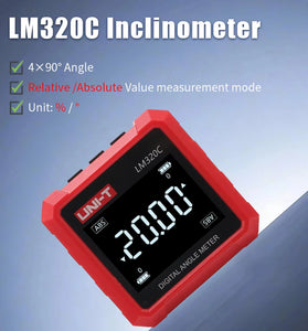 UNI-T LM320C Digital Inclinometer Magnetic Angle Meter 360 Measurement 0.2 Accuracy LCD Display Absolute and Relative Measurement Portable Leveling Tool