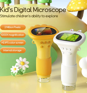 1000X Portable Kid's Microscope 2 MP Camera 2.0 Inch IPS Screen 8 LEDs Rechargeable Battery Manual Focus