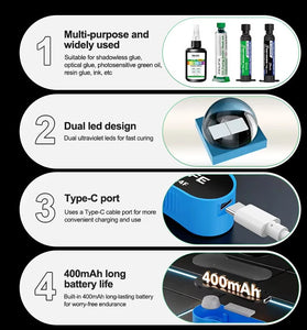 RELIFE RL-014F Mini Portable UV Curing Lamp Type-C Rechargeable Dual LED 395nm Fast Curing for UV Glue Phone Repair