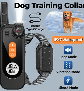 KT06 Electric Dog Training Collar with Remote Control Vibrator Pet Dog Bark Stop Shock Collar Beep Built-in Flashlight IPX7 Waterproof 2000FT Range USB Charging for All Sizes Dog Training Controller
