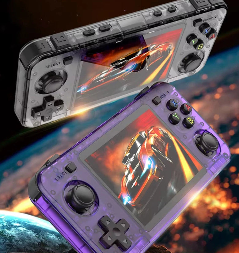 R36H 128GB 3.5-inch IPS Screen Handheld Game Console RK3326 Quad-Core Built-in 30000+ Games Dual Joysticks Linux System 10+ Emulators 3000mAh Battery Portable Classic Gaming Console