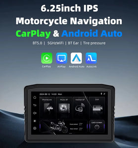 6.25" Wireless CarPlay Moto Android Auto Portable Digital Dashboard Anti Theft Removable Screen GPS Motorcycle Navigation