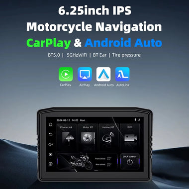 6.25" Wireless CarPlay Moto Android Auto Portable Digital Dashboard Anti Theft Removable Screen GPS Motorcycle Navigation