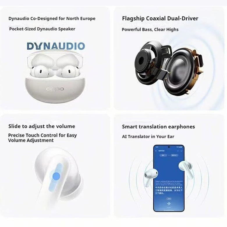 OPPO Enco Free4 TWS bluetooth 5.4 Earbuds ANC Earphone Dual Coaxial Drivers Dual DAC LHDC5.0 Hi-Res Audio -55dB Depth Noise Cancelling 3-Mic AI Call Noise Reduction 45H Playback AI Smart Translation Sports Headphones