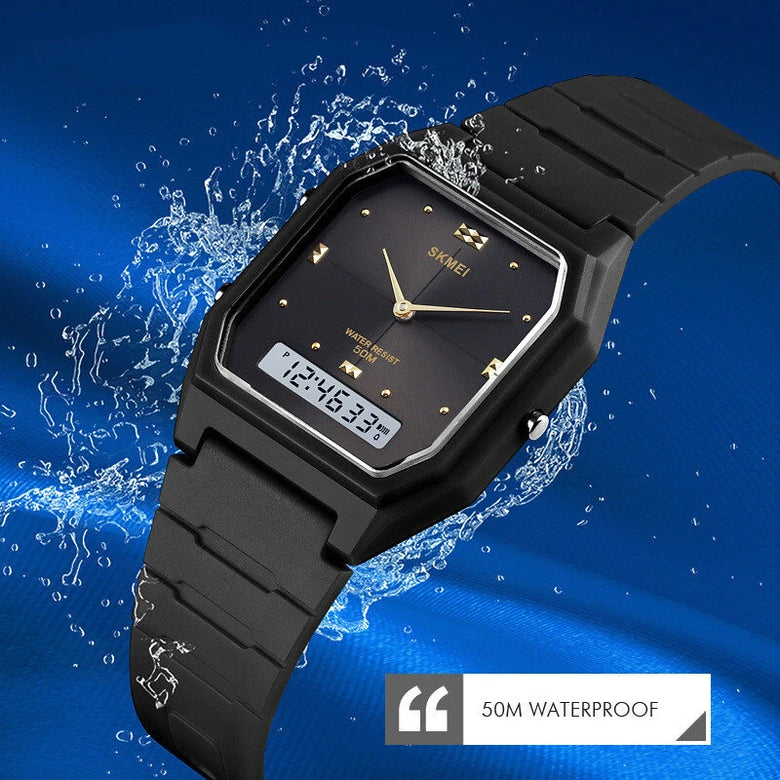 SKMEI Fashion Men Digital Watches Outdoor Multifunctional Watch Sports Waterproof Dual Display 3 Time Electronic Watch