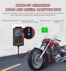 RJTianye 6V 12V 2A Car Smart Battery Charger ASE Adapter Automatic Float Charge Motorcycle Lawn Mower Tractor Lead Acid AGM Battery