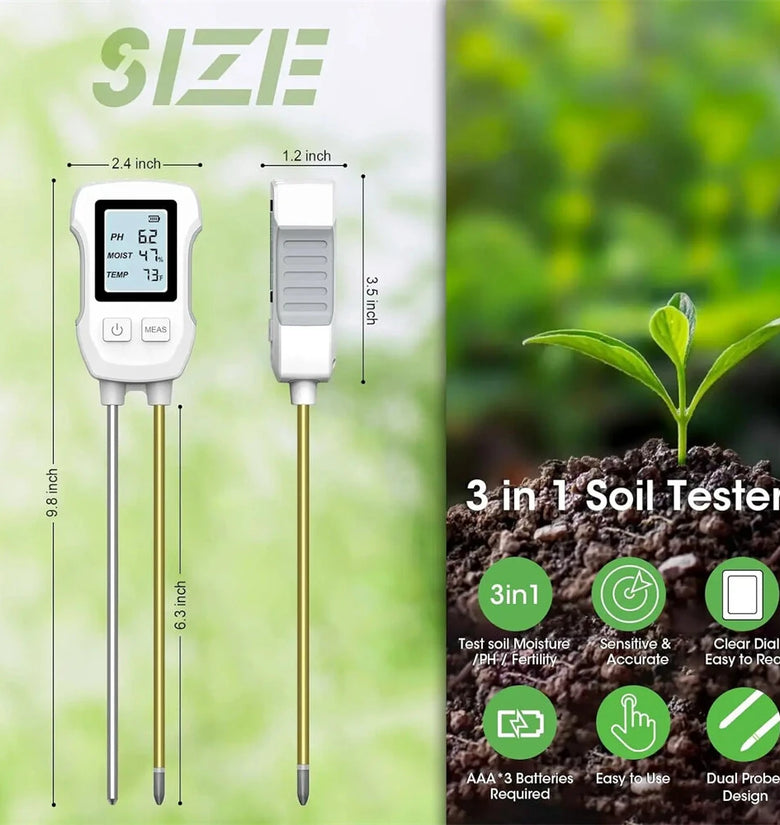 SGS07 3 in 1 Digital LCD Soil Meter Soil PH/Moisture/Temperature Tester with Backlight for House Plants Garden Lawn Farm