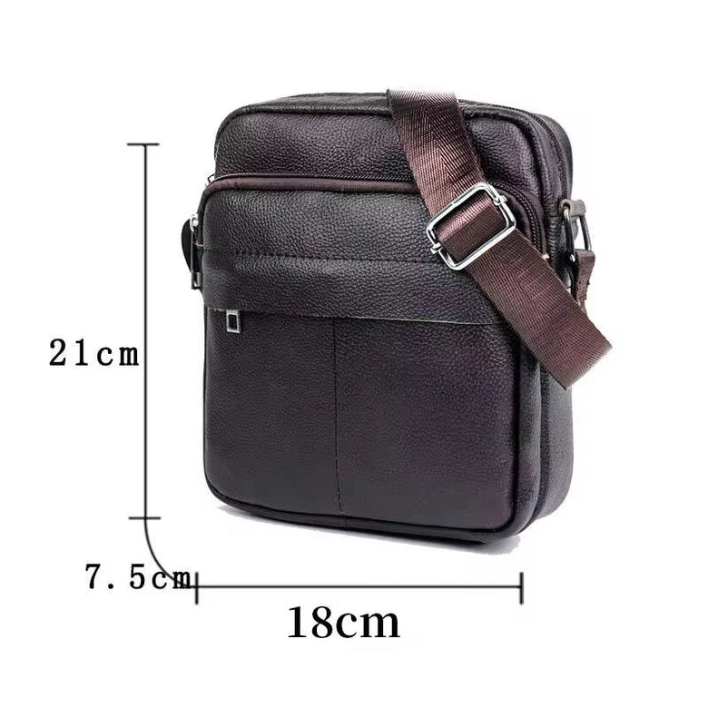 BULLCAPTAIN Genuine Leather Mens Crossbody Bag Compact Messenger Bag Portable Zipper Design Business Casual Fashion Shoulder Bag for Travel Work