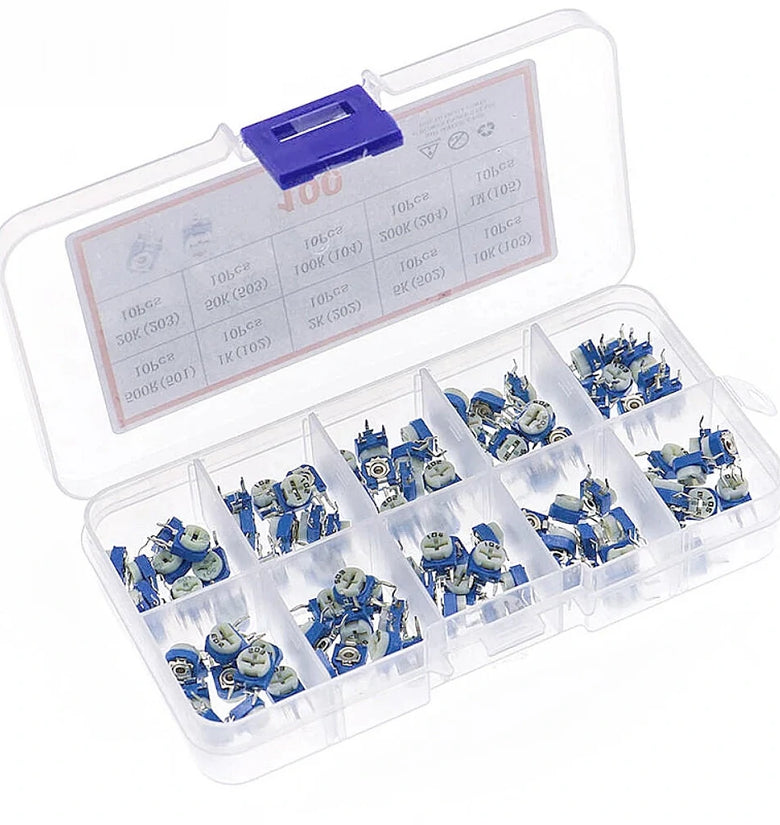 100pcs RM063 Trimmer Potentiometer Adjustable Resistor Kit 500R 1K 2K 5K 10K 20K 50K 100K 200K 1M Potentiometer Resistor RM 063